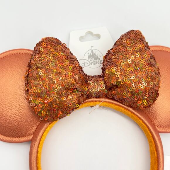Disney Parks Sequined Peach Punch Minnie Ears Headband w/ Sequin Bow NEW - Picture 2 of 3